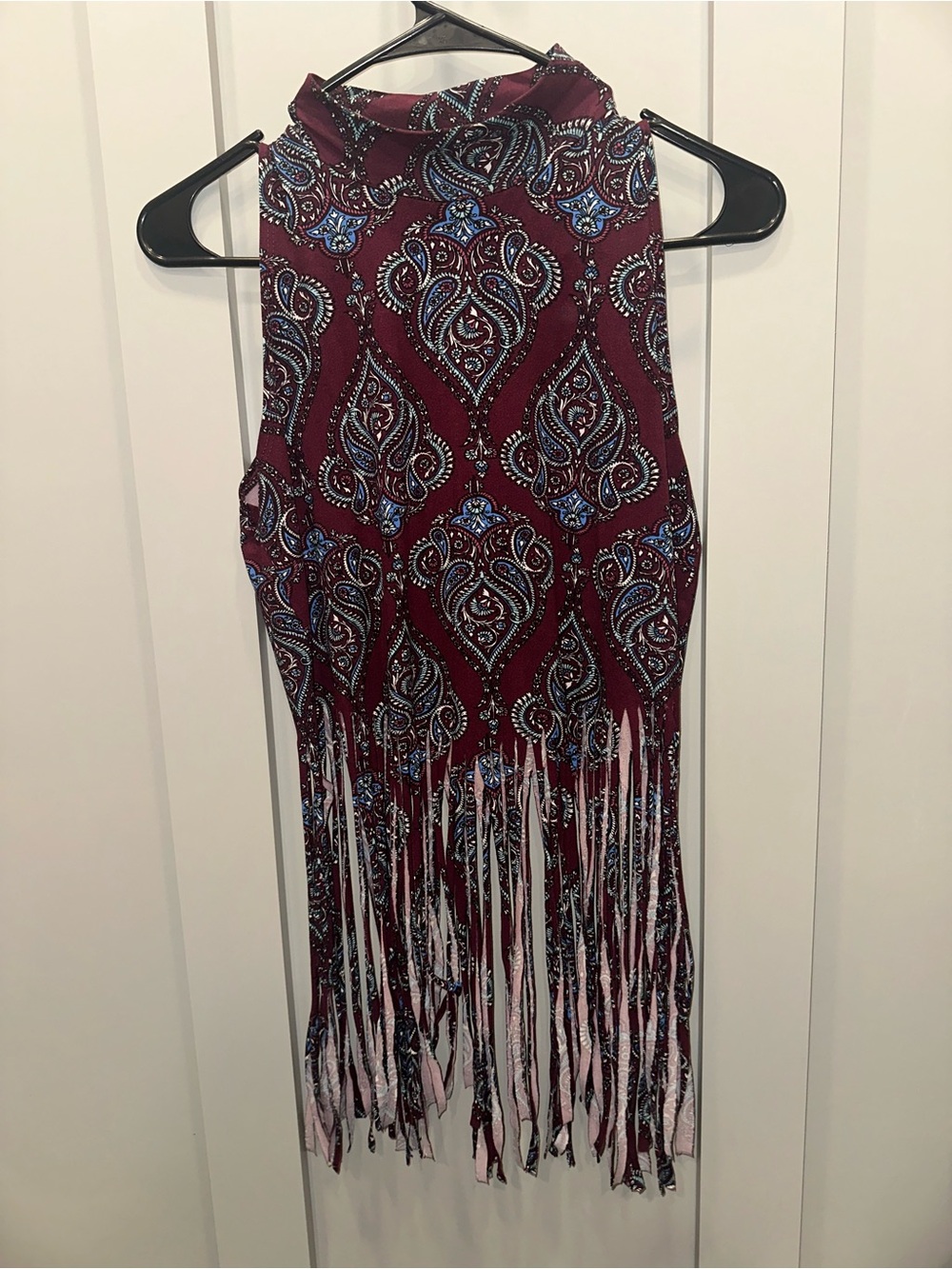 Rue21 Burgundy Paisley Fringe Halter Tank